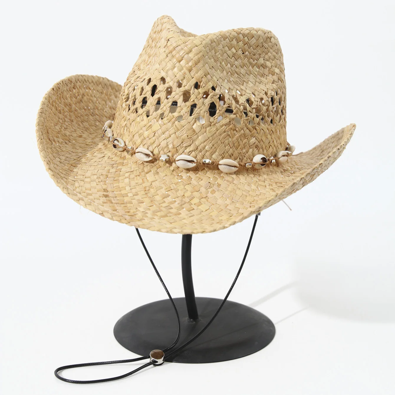 Retro Western Straw Cowboy Hat Adorned With Five-pointed Star Lightweight Breathable Seaside Vacation Casual Headwear
