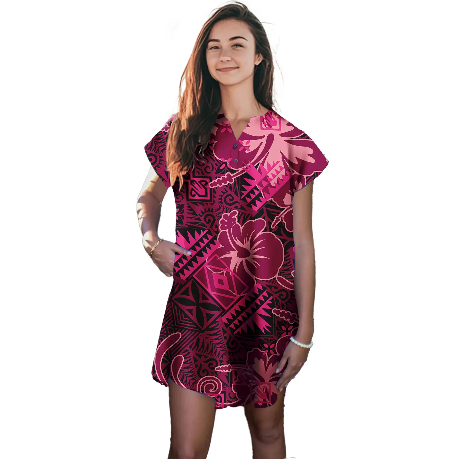 

High Quality Hawaiian Casual Long Dress Polynesian Tribal Print Dresses Women Sexy Clothes Summer Beach