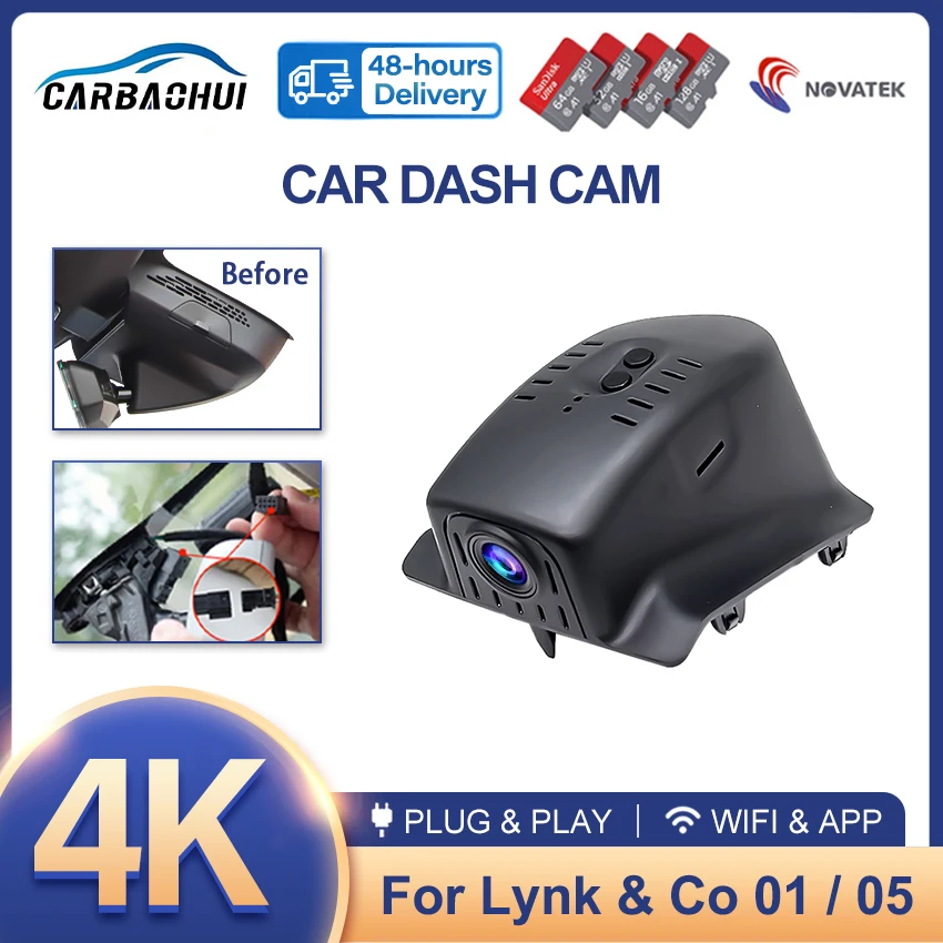 New 4K Plug and Play Dash Cam Video Recorder Wifi Car DVR Camera for Lynk & Co 01 2017-2025 For Lynk Co 05 05+ 2020 2021 2022