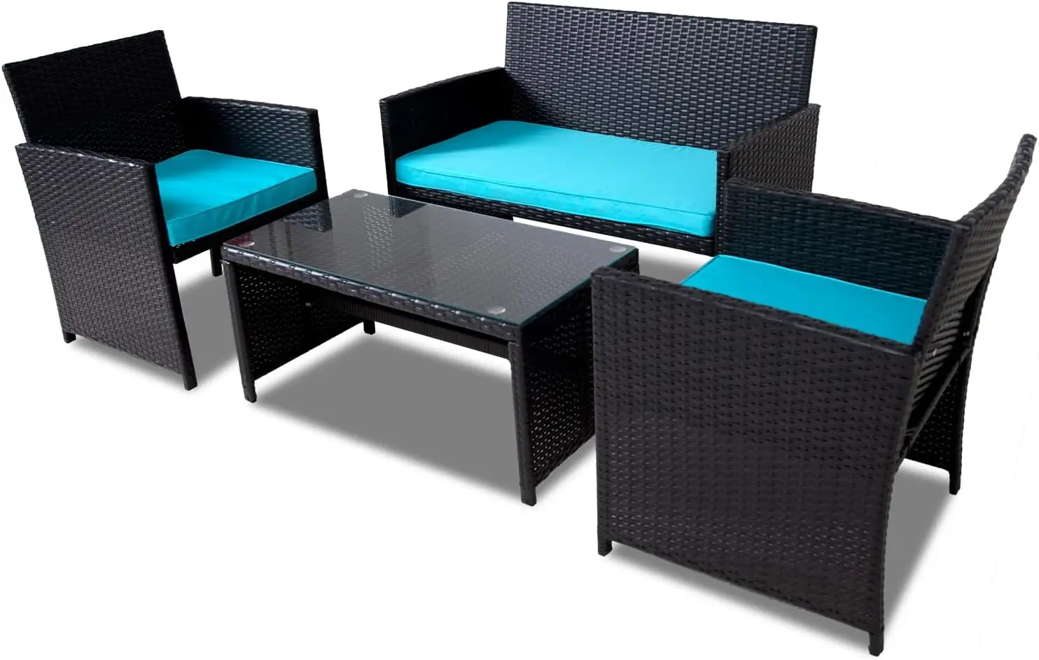 

4 Pieces Porch Conversation Set, Outdoor PE Rattan Wicker Chairs with Cushion, Sectional Loveseat for Poolside Backyard