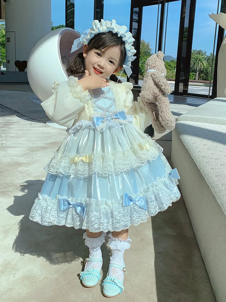 

Lolita Birthday Girl Dress Spring Autumn Baby Girl One Year Old Sweet Princess Skirt High Waist A-Line Dress Cake Skirt