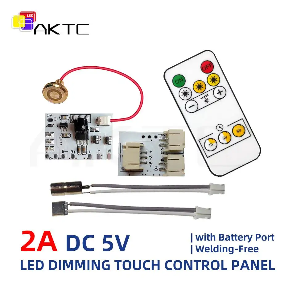 

5Pcs 5V 2A LED Single/Dual Color Touch / IR Remote Control Dimmer Board PH2.0 Ports No need Welding Charging Battery Connection