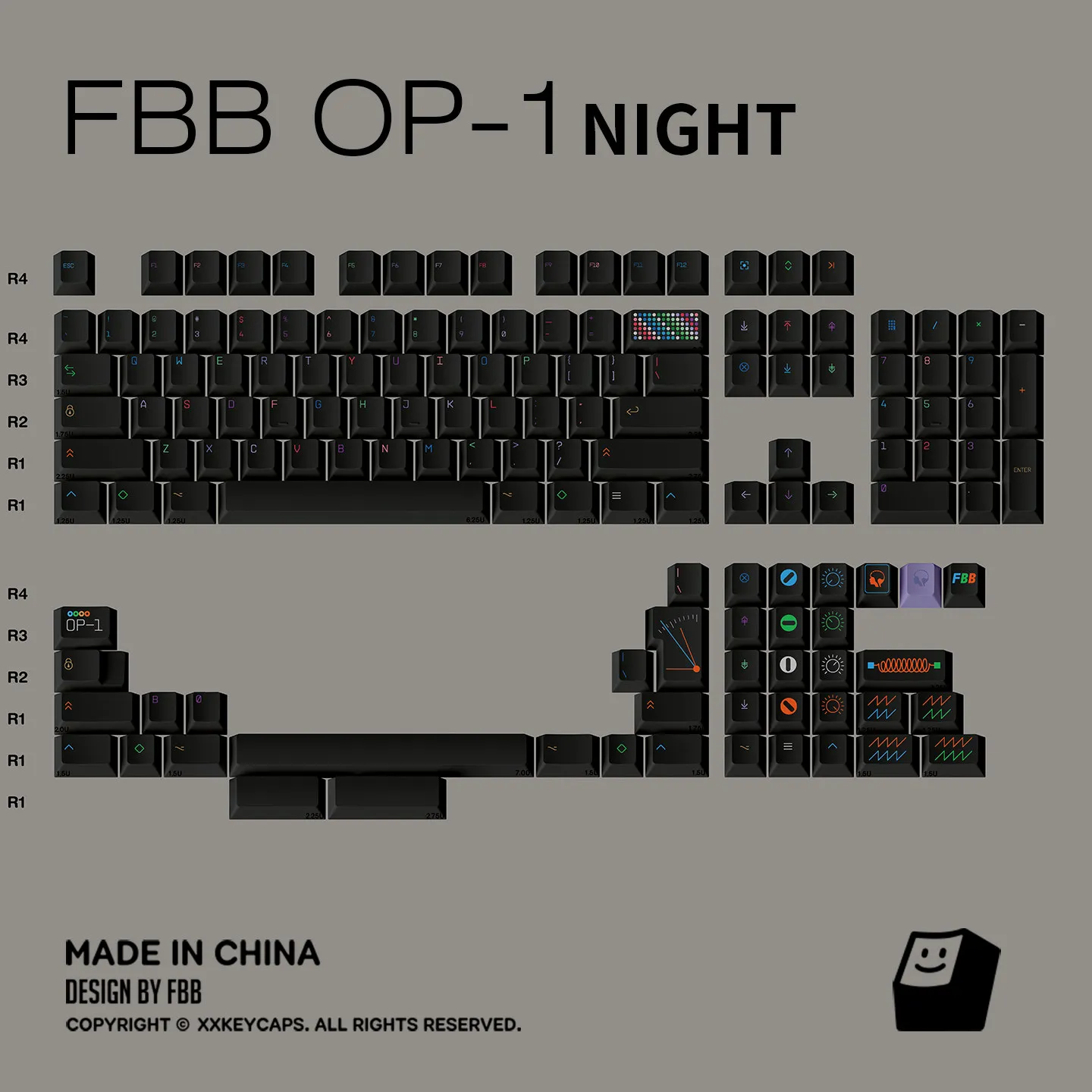 FBB Keycaps  Original OP-1 PBT Key Caps Pure Black For Mechanical Keyboard Keycap 60 75 80 96 100% Layout DIY PC Accessories