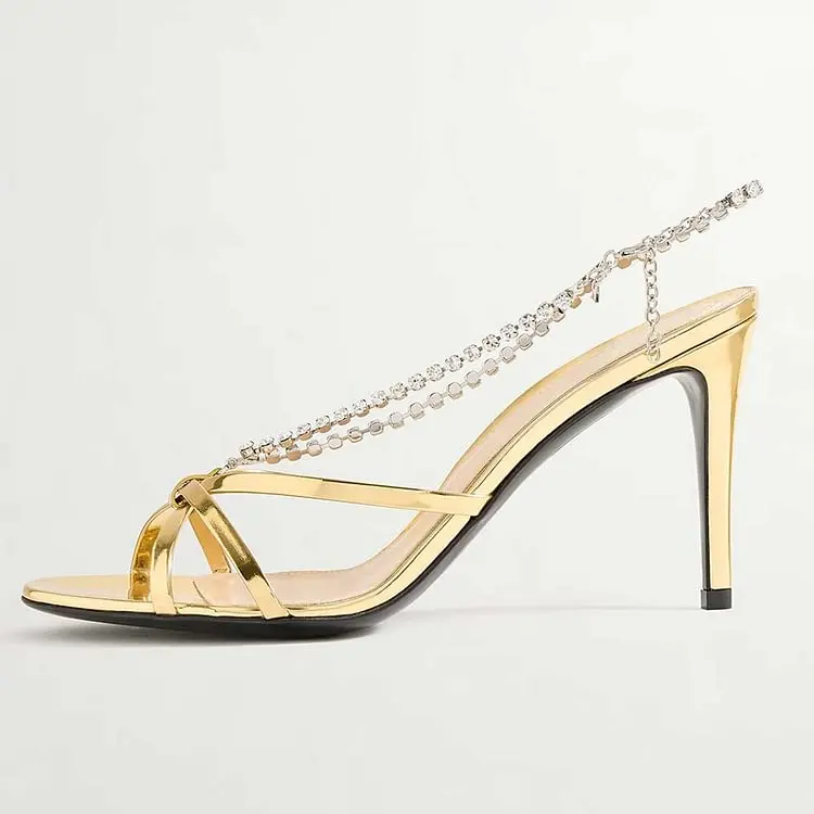 Open Toe Rhinestone Strappy High Heel Sandals In Gold Cutouts Summer Sexy Ladies Party Dress Daily Elegant Shoes News In