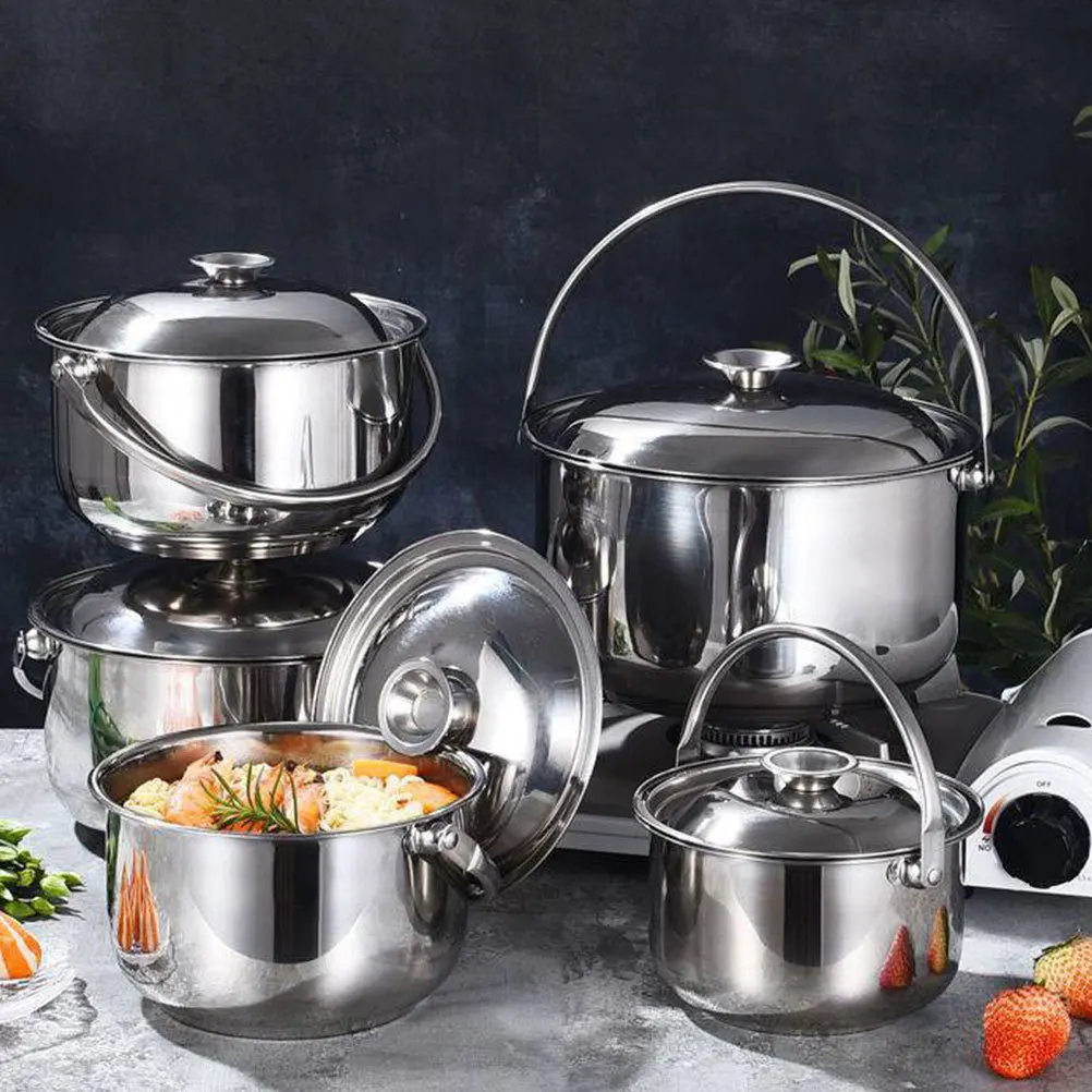 

Multipurpose Stainless Steel Cooking Pot 6Qt Heavy Gauge Soup Stew Pot Ideal for Festival Wedding Gift Home Kitchen Use