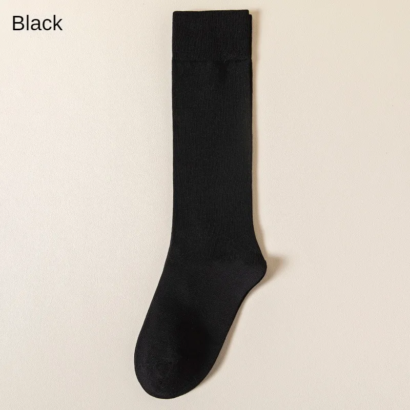 1 Pair Autumn Winter Pure Color Women Socks Thin Leg JK Cotton Medium Tube Cotton Long Tube High Tube Socks Blackmid-calf Socks