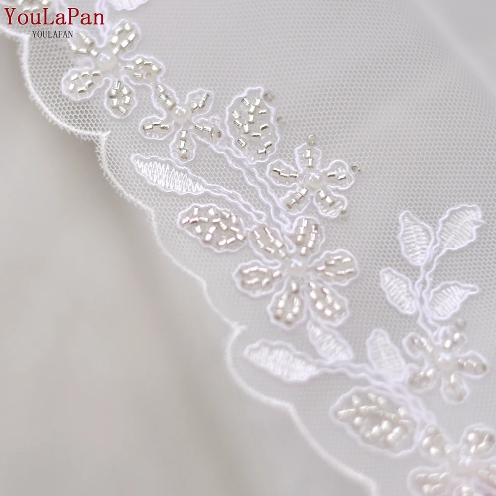 Youlapan-短い結婚式のベール,薄いスカラップレース,錯覚チュール,指先ベール,v51