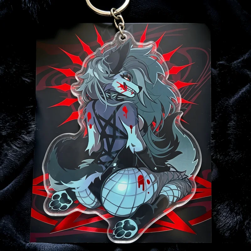 Helluva Boss Loona Hellhound Acrylic Keychain Star Glitter Clear Bag Charm Double Sided Anime Pendant Gift For Hazbin Hotel Fans