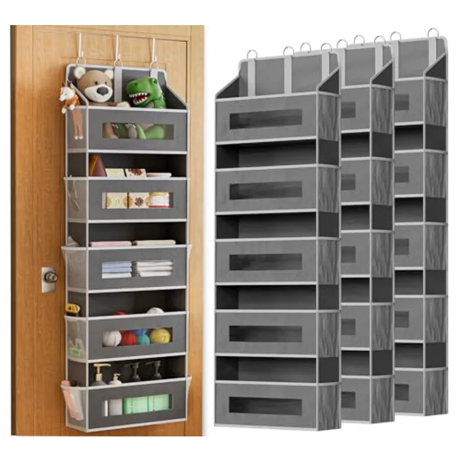 

5 Tier Over The Door Organizer - Large Capacity Behind Door Hanging Shelves with 0 Mesh Pockets and Clear Windows, Closet Organ