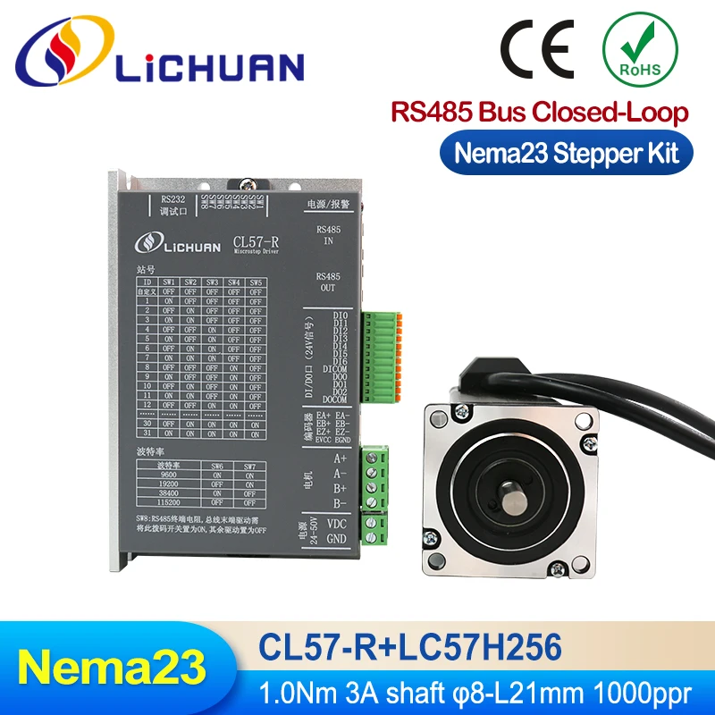 

Lichuan RS485 Nema23 Bus Closed Loop Stepper Motor Driver 1Nm 1.5Nm 2Nm 5A 24V-50VDC Bus RS485 Closed Loop Stepper Driver CL57-R