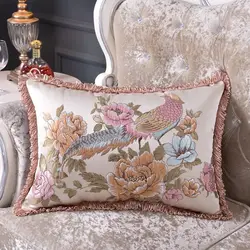 European Style Jacquard Pillow Living Room Sofa Cushion Office Hotel Club Rectangular Fringe Lumbar