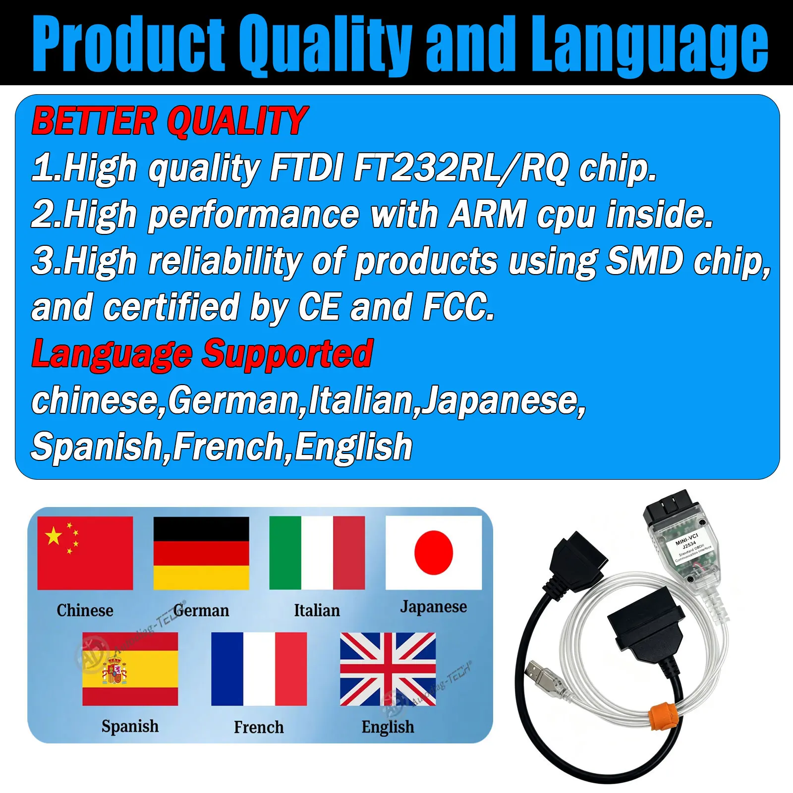 MINI-VCI J2534 OBD2 Scanner für Toyota/Lexus TIS Techstream Original FTDI FT232RL für Toyota 17-Pin 22-Pin OBDII Schnittstellen-Scanner – Detail 6