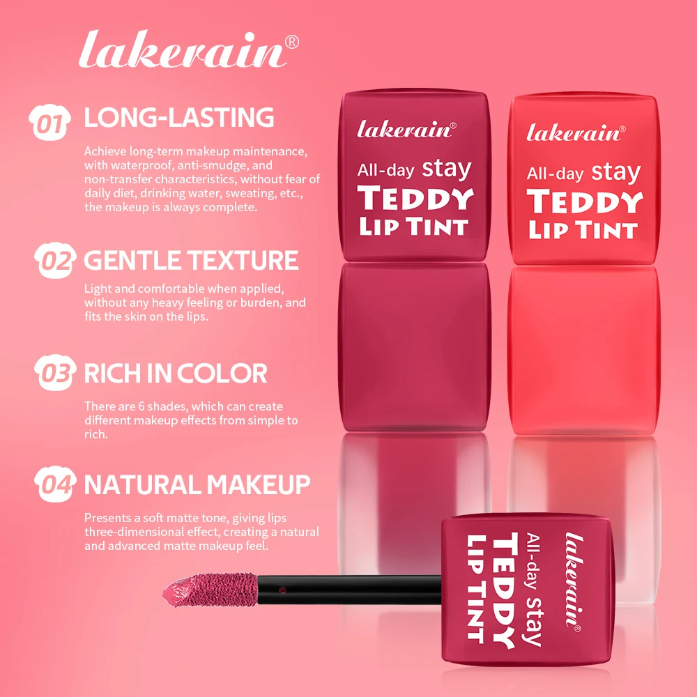Lakerain 립글로스 오랫동안 지속되는 메이크업 부드럽고 풍부한 컬러 매트 메이크업 효과 방수 립글로스 매력적인 립 메이크업