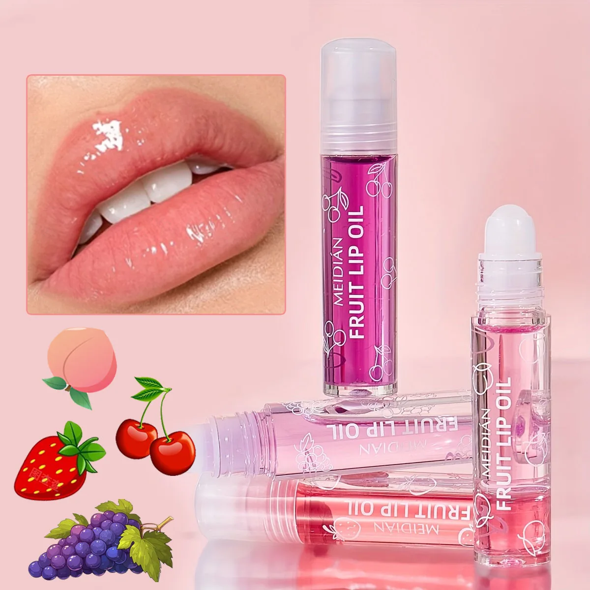 4-delige lipolieset - fruitige lipolie, langdurig hydraterend, zacht en niet irriterend, geschikt voor droge lippen