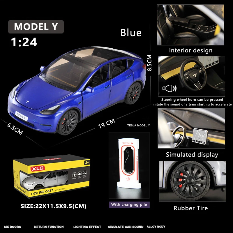 1:24 Model Y Alloy Car Model Simulation Sound And Light Pull Back Toy Car Metal Suv Electric Car Boys Collection Ornaments Gift