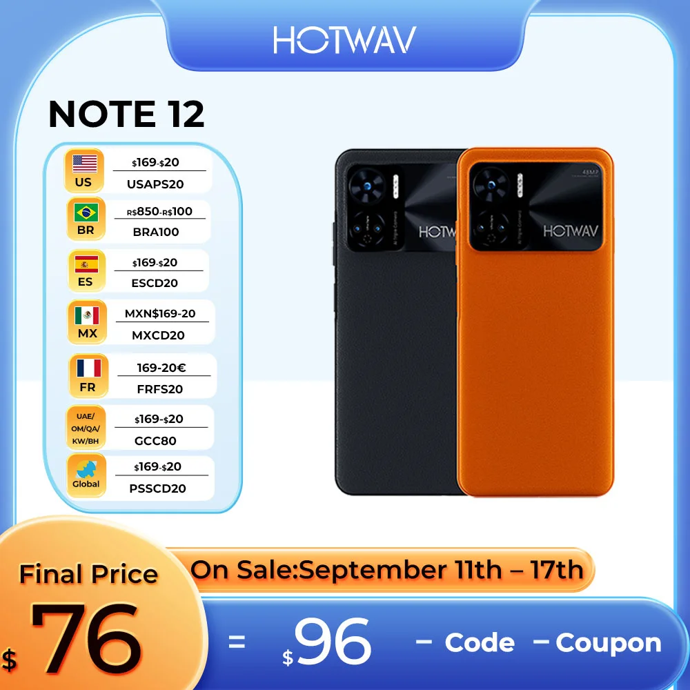 

Original HOTWAV Note 12 Mobile Phone 6.8'' Android 13 90Hz 20W fast charge Smartphone 8GB+128GB 48MP NFC 6180mAh Cell Phones