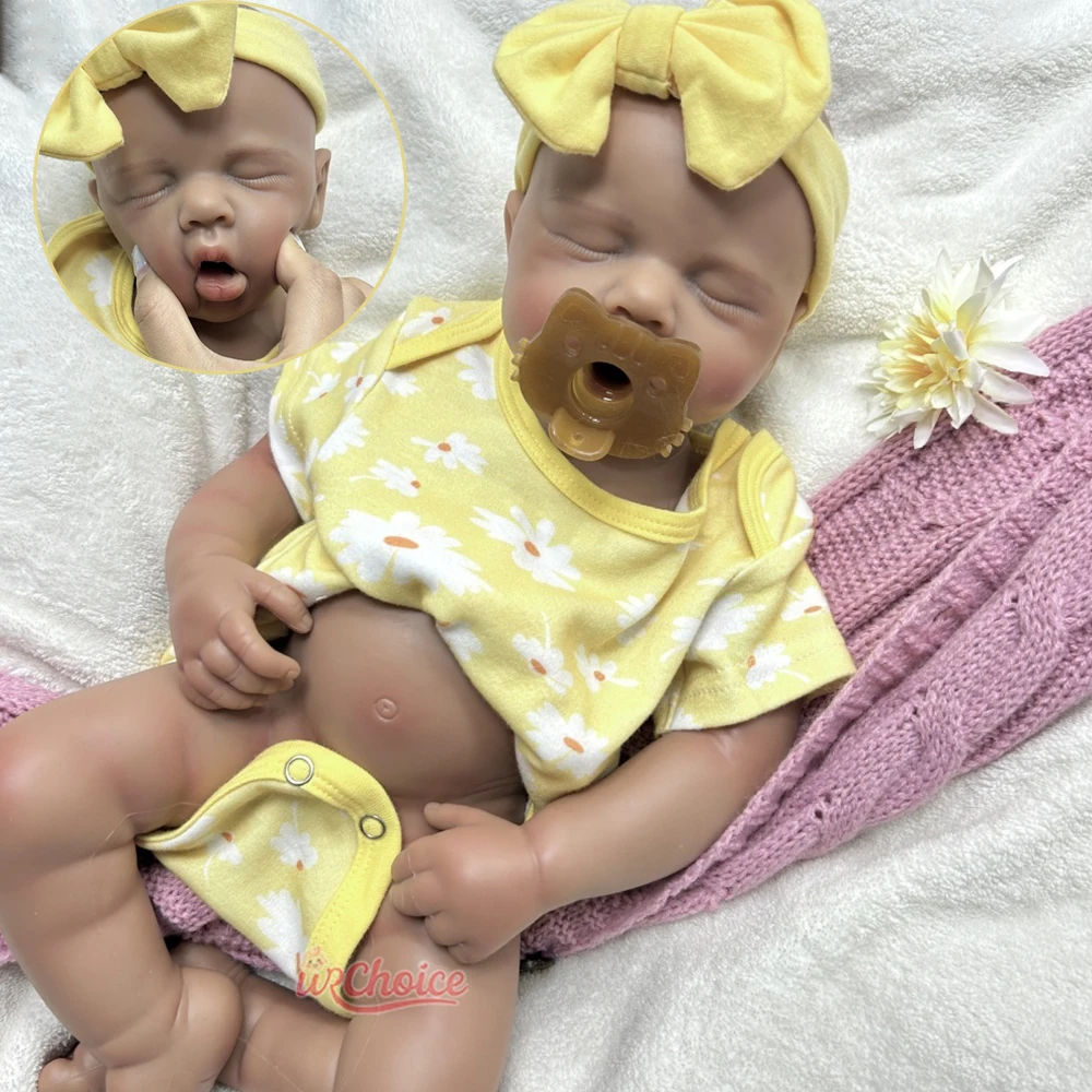 

50cm Dark Skin Loulou Full Soft Silicone Reborn Baby Girl/Boy Open Mouth Realistic Chubby Weighted Rebirth Doll for Collector