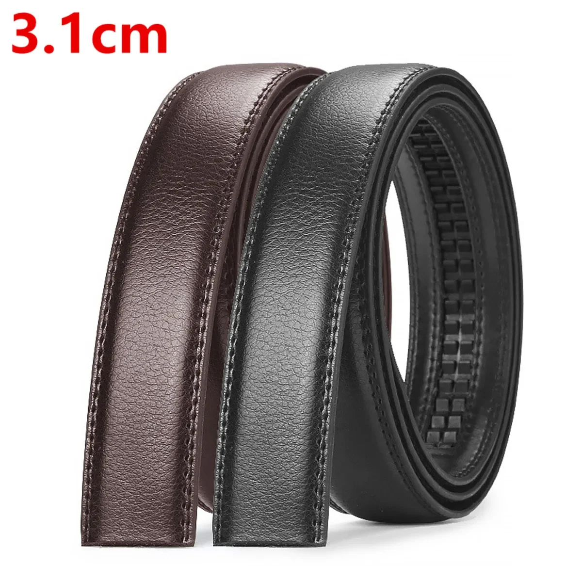 3.1cm Width No Buckle Genuine Leather Belt For Men Automatic Ratchet Mens Belts Without Buckles Non-porous Strap Male