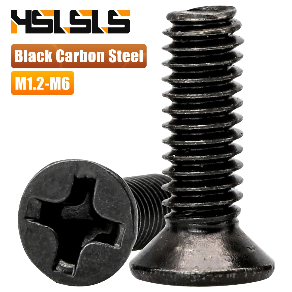 Phillips Cross Flat Countersunk Head Screw Black Carbon Steel M1-M6 Repair Screws for Glasses Watch and Other Small Electronics