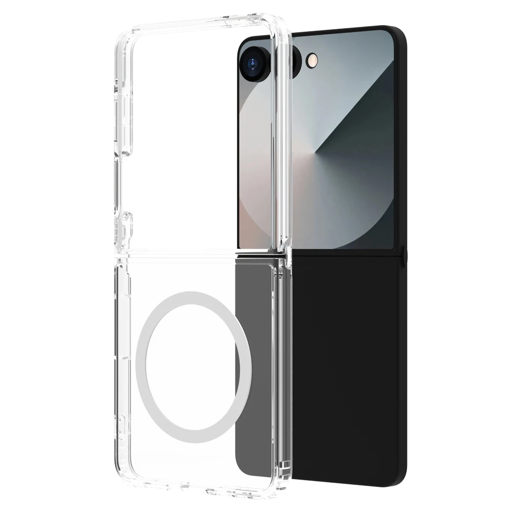 حافظة LR Toc لهاتف سامسونج جالاكسي Z فليب 7 كريستال شفافة مغناطيسية صلبة من البولي كربونات + غطاء خلفي ناعم من مادة البولي يوريثان الحراري 360