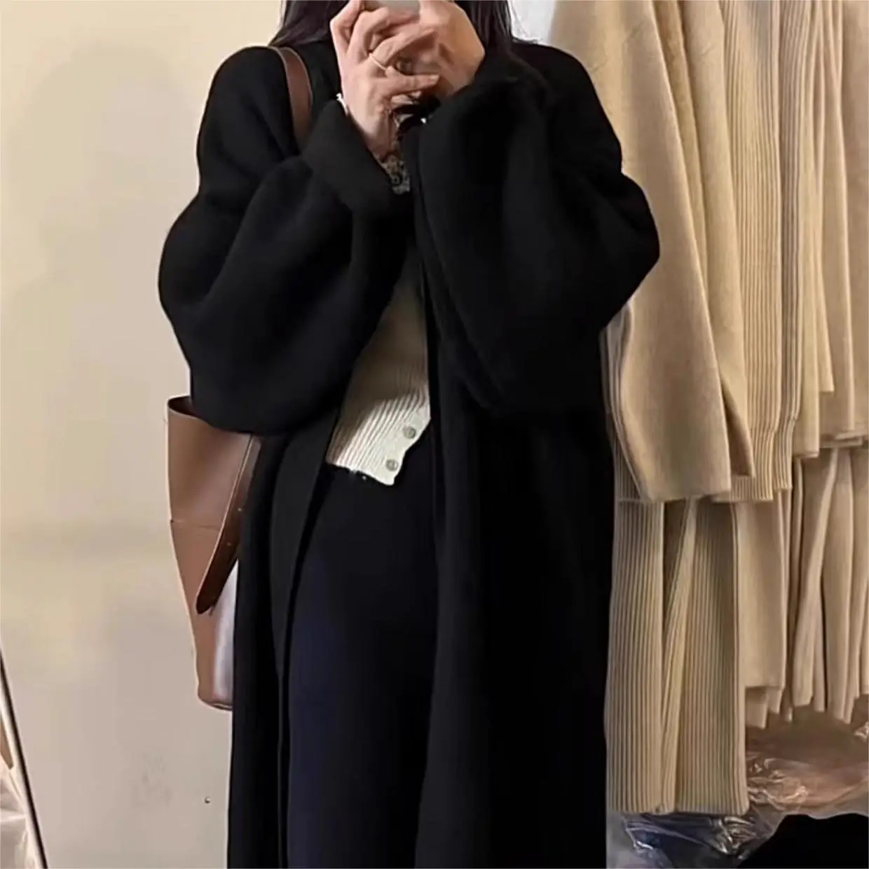 Damski Kardigan Dzianinowy Płaszcze Sweter Casual Jednolity Bardzo Długi Pełne Rękawy Otwarty Splot Luźny Krój Elegancki Biurowy Damski Jesień 2025