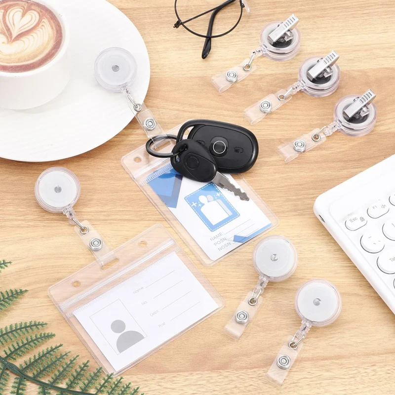 50 Pieces Retractable Badge Reels With Swivel Alligator Clip, Badge Reels Holder Badge Reel Clips Translucent Clear