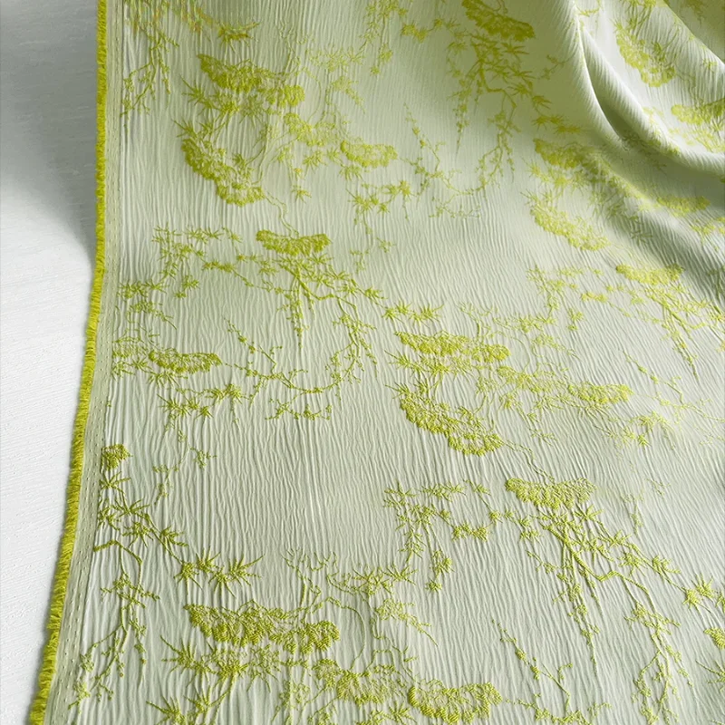 Tender Green Exquisite Embroidery New Chinese Jacquard Fabric Pleated Texture Dress Pants Curtain Designer Fabric