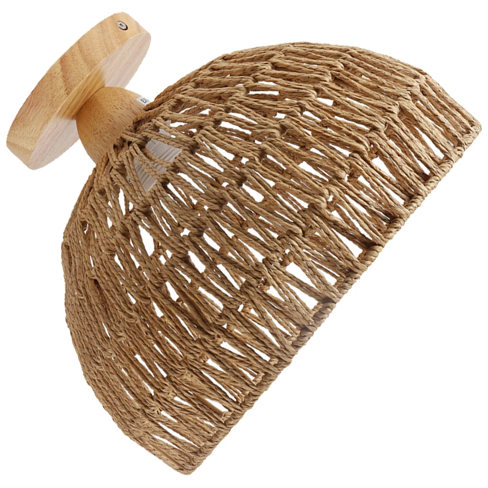

Rustic Flush Light Fixture Country Style Ceiling Lamp E27 220 240V Home Kitchen Living Room Iron Wood Paper Rattan Material