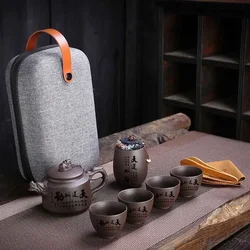High Quality Travel Tea Sets, Portable Ceramic Kungfu Tea Pot and Cup Set, Purple Clay Tea Pot Set, Chinese Tea Ceremony
