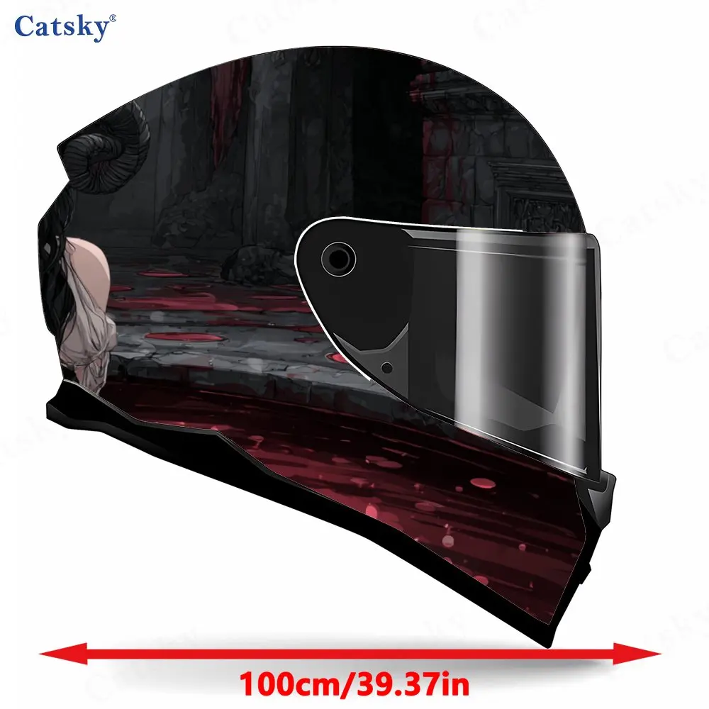 Dark Horned Girl Pattern Helmet stickers , PVC Material Multifunctional Helmet Stickers, Scratch-Resistant & Fade-Proof, Easy to