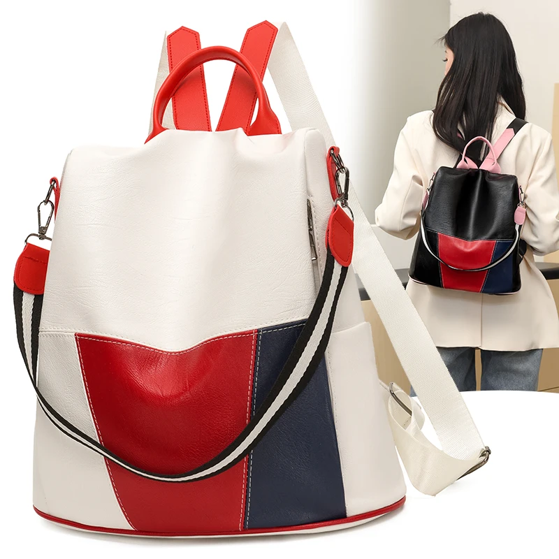 

Противоугонный рюкзак для женщин, новый модный рюкзак с цветными блоками, уличная дорожная сумка большой вместимости, школьная сумка для девочек