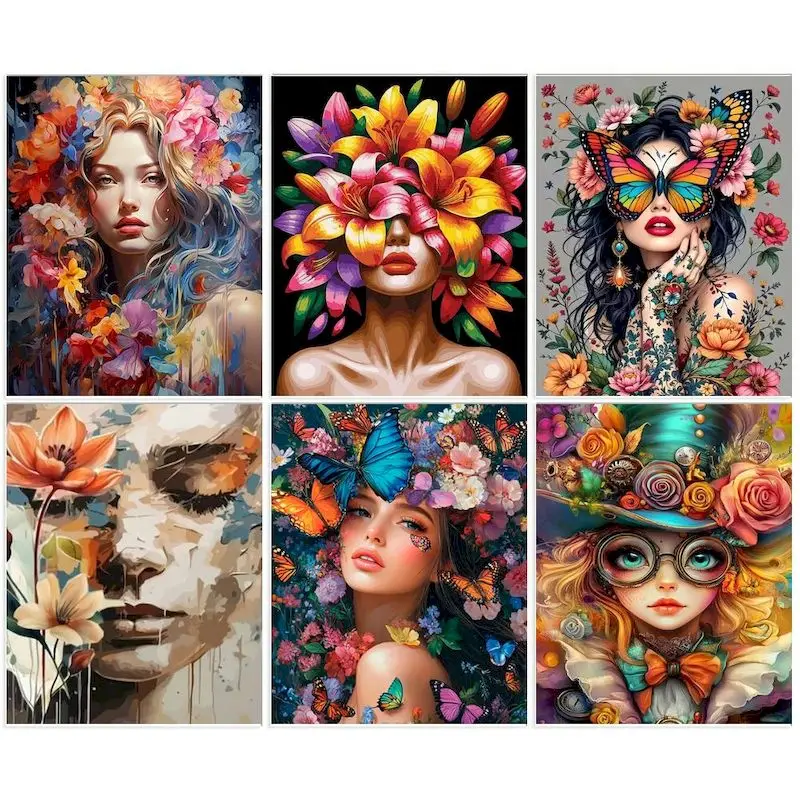 

GATYZTORY Acrylic Painting By Numbers Girl Portrait Kit Acrylic Paint On Canvas Modern Wall Art DIY Picture By Number Home Decor