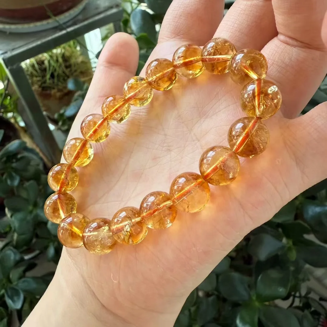 

11 мм натуральный цитрин кварцевый браслет из бисера, подвески, нить, изысканные ювелирные изделия, подарок, целебный кристалл, энергетический подарок, 1 шт.