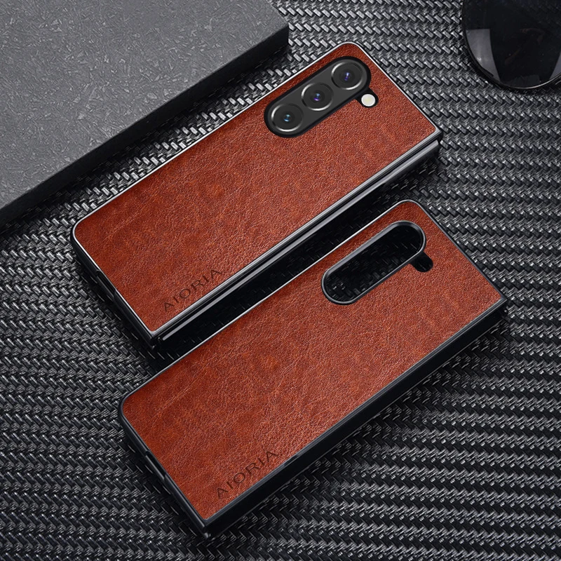 Luxury PU leather Case for Samsung Galaxy Z Fold5 Fold4 Fold3 5G Business solid color design phone cover Soft TPU&Hard PC