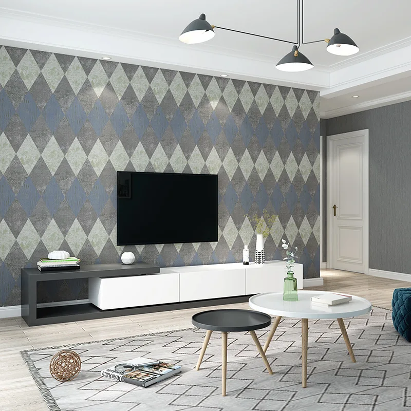 Retro Diamond Check Wallpaper Geometric Rhombus Wall Paper for Bedroom Sofa Wall Apartment Home Decor Papel De Parede