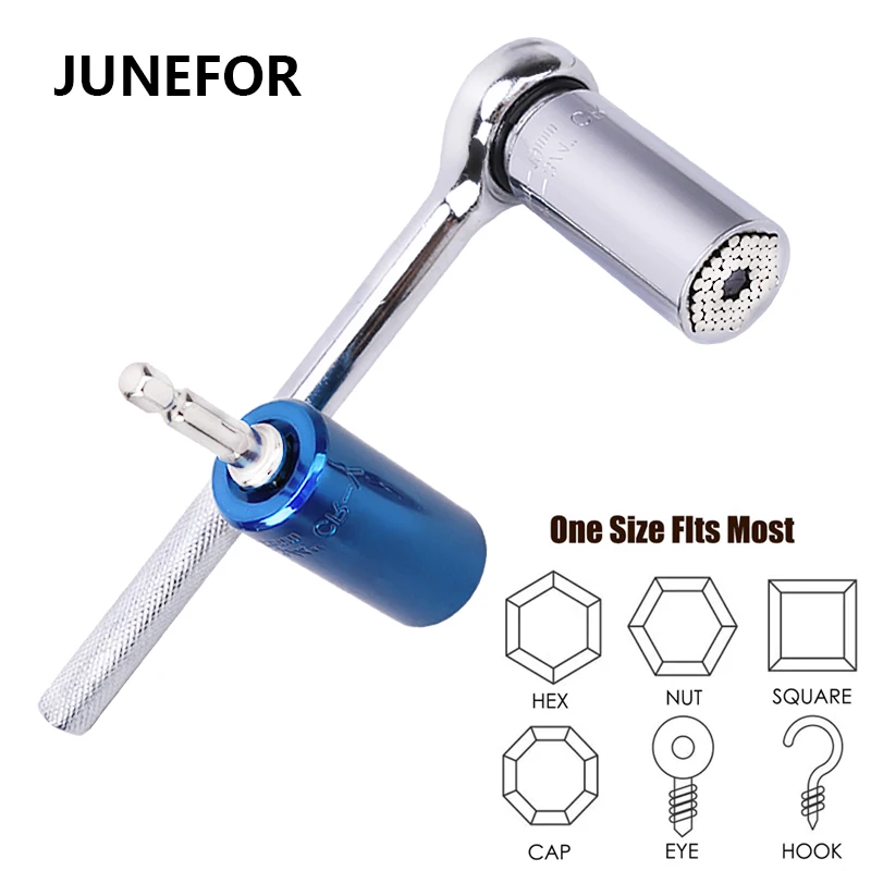 JUNEFOR 3/8'' Ratchet Wrench 7-19mm Universal Socket Sleeve Hand Tool Set Wrench Head Set Adapter edc Key Set For Electric Drill