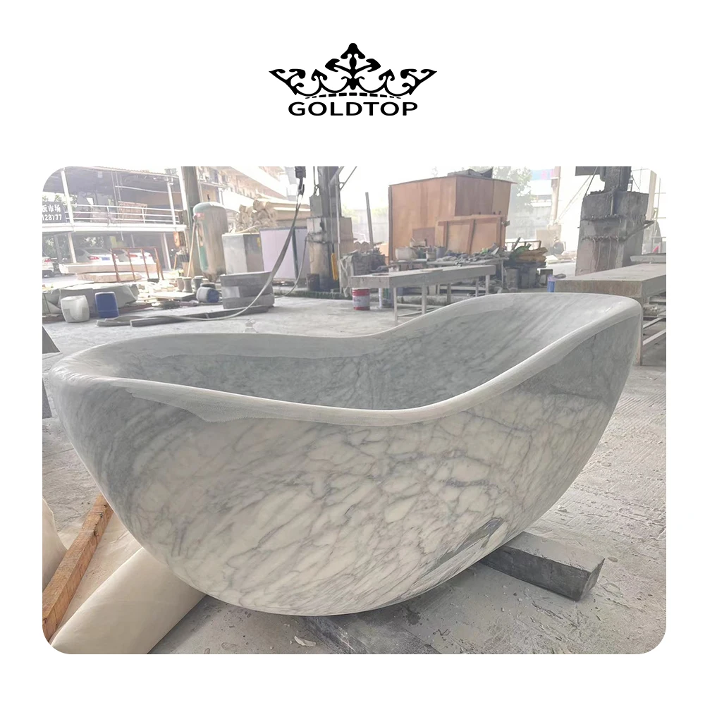 Luxury Stone Baths,Goldtop Luxury Decor Bathroom  standing Bathtubs Hand Carved Western Style Natural Stone Tub White Marble