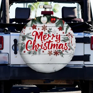 1pc 2D flat printing Car tire cover Merry Christmas Polyester Fabric Without Electricity Outdoor parking Perfect
