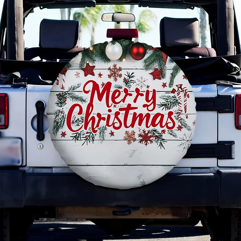 1pc 2D flat printing Car tire cover Merry Christmas Polyester Fabric Without Electricity Outdoor parking Perfect