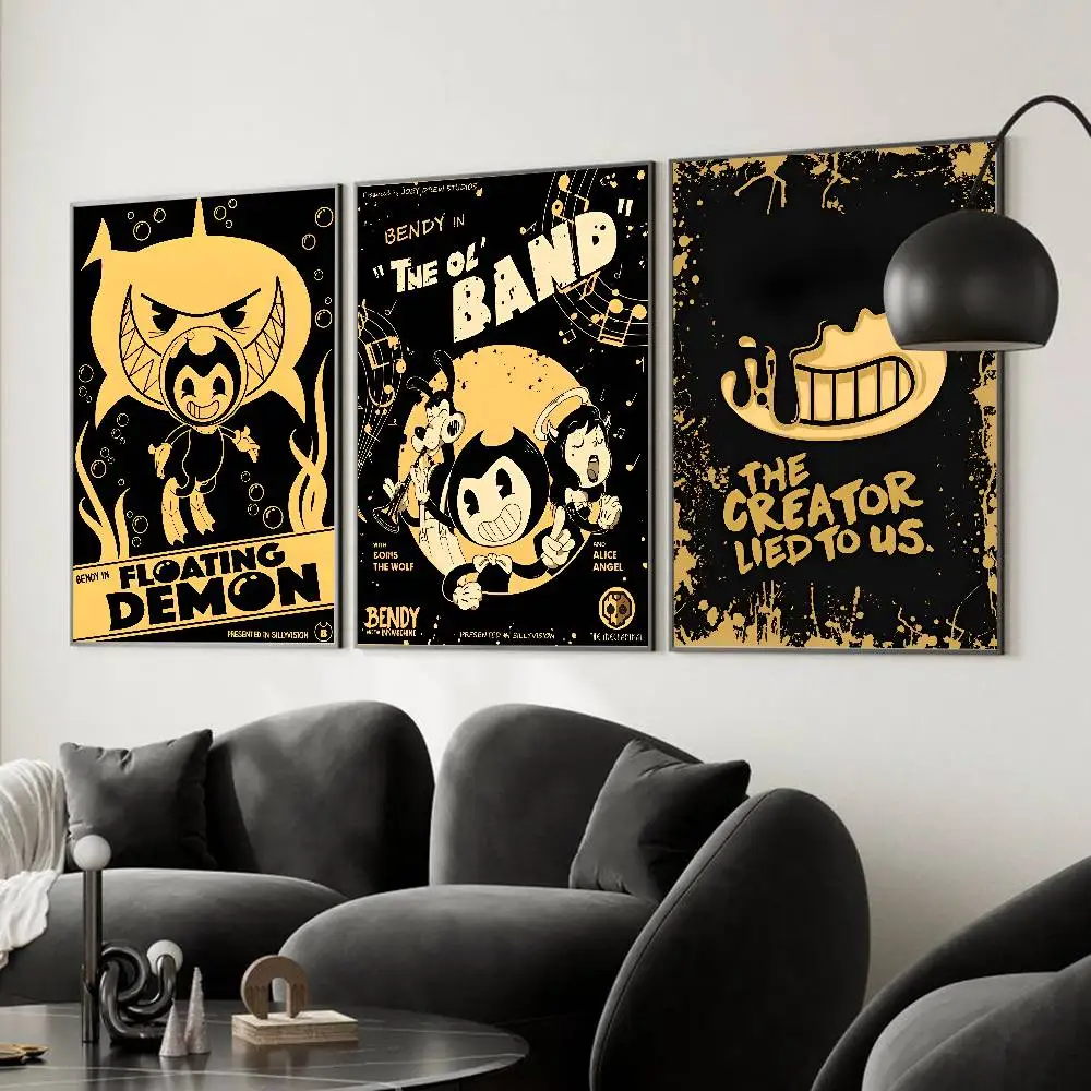 B-Bendy And The Ink Machine Poster Canvas Painting For Living Room Home Decor Wall Art Sticker For Bar Vintage Decor Print Gift