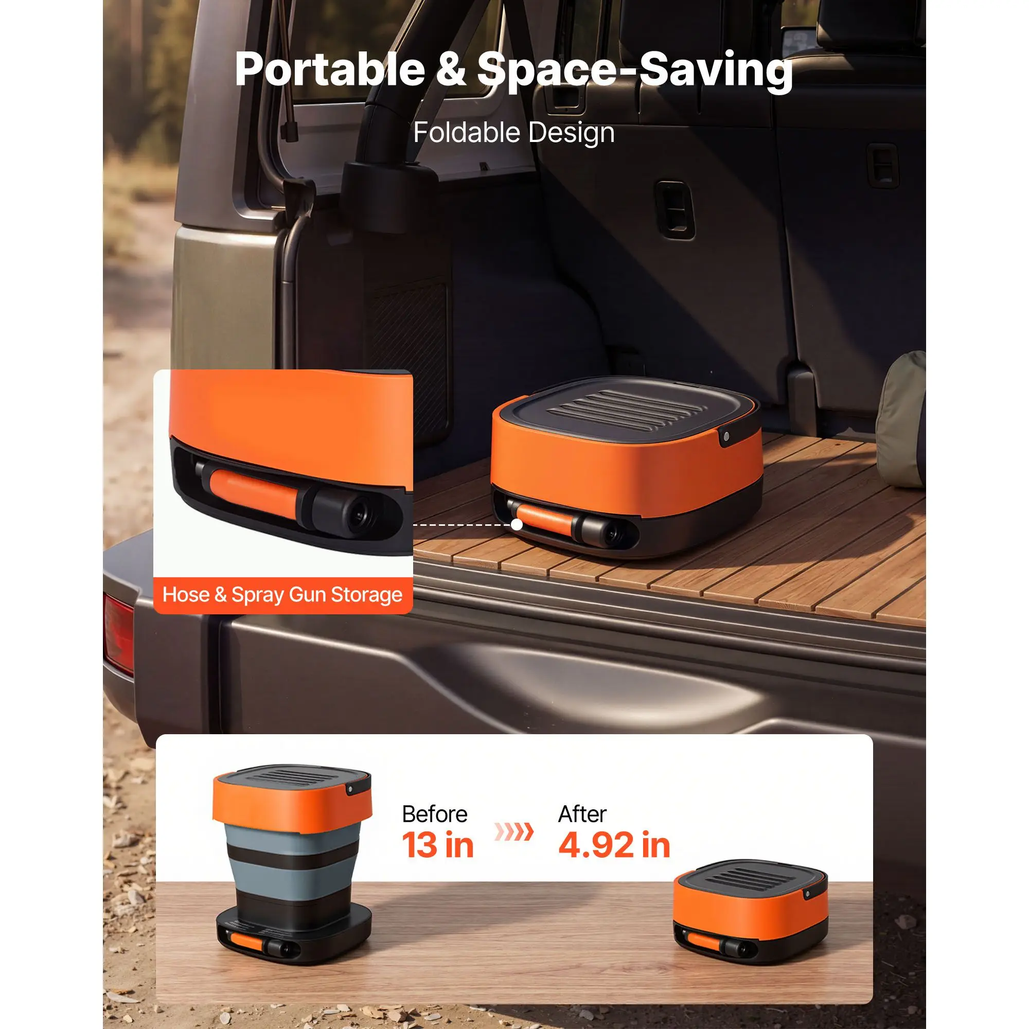 Portable Cordless Pressure Washer with 2.64 Gal Tank, Foldable Power 109 Max PSI, 3 Nozzles, Magnetic Sponge Brush & Soft