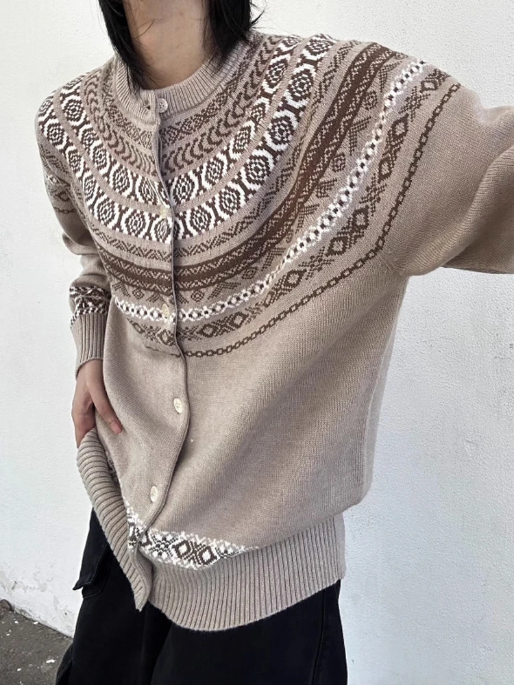 

Мужской трикотаж Fair Isle, повседневный вязаный свитер из смешанного волокна, осенний сезон, длинный кардиган на пуговицах све, ленивый топ