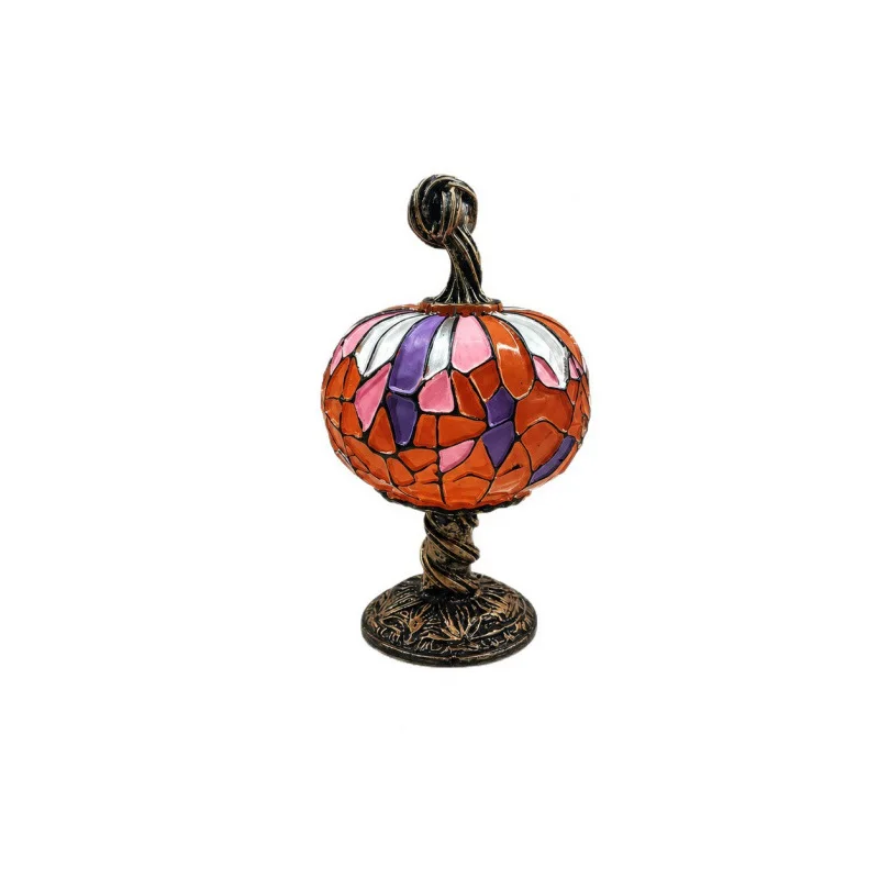 Halloween Vintage Pumpkin Table Lamp Resin Stained Glass Splicing Desk Lamp Warm Light Ornament Home Party Holiday Decoration
