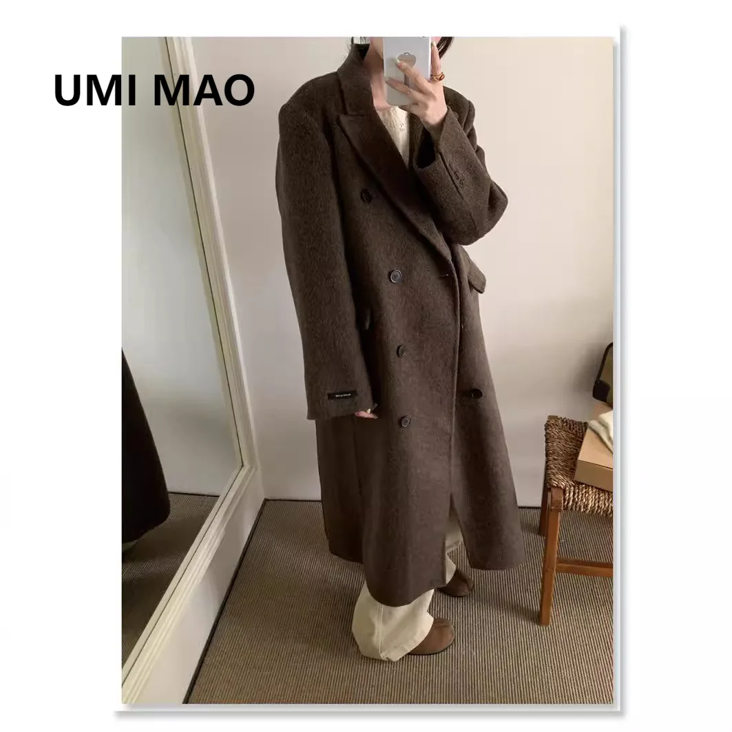 

UMI MAO шерстяное пальто, новое двубортное двустороннее шерстяное женское длинное пальто на правых плечах, элитная элегантная кашемировая куртка, осень