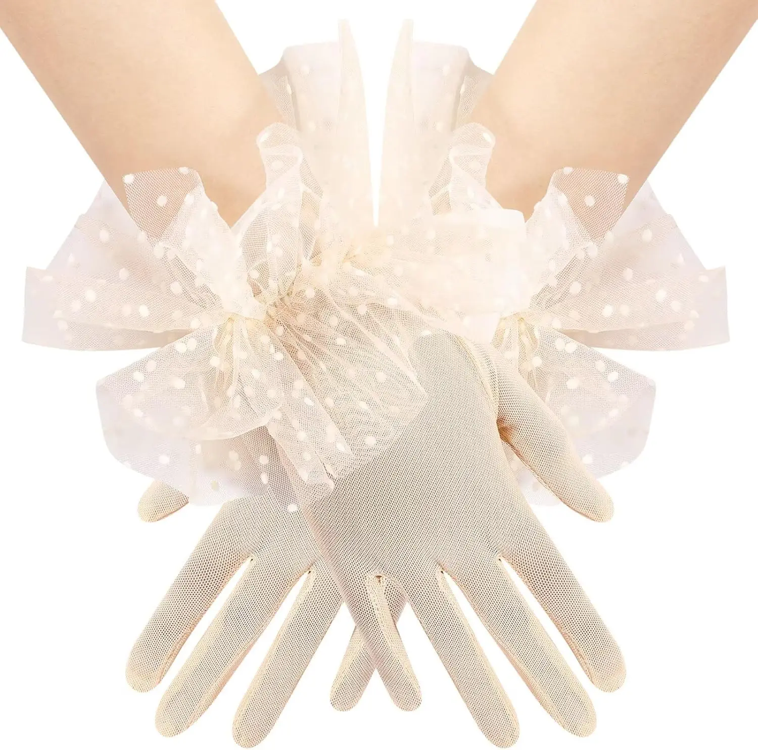 

Женские короткие перчатки из тюля с рюшами и кружевом, прозрачные, для чаепития, свадьбы, выпускного вечера, костюмированных мероприятий