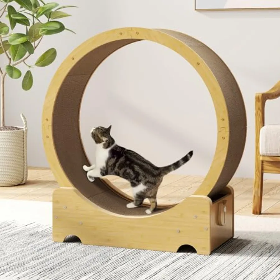 

34-Inch Large Cat Exercise Wheel with Integrated Scratching Pad and Secure Locking Mechanism Ideal Indoor Solution for Promotin