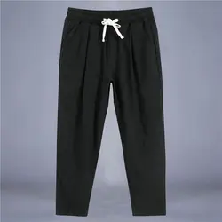 2033 New Summer High Waist Lace Up Panel Pocket Fashion Loose Breathable Cotton Linen Straight Oversize Men's Casual Pants