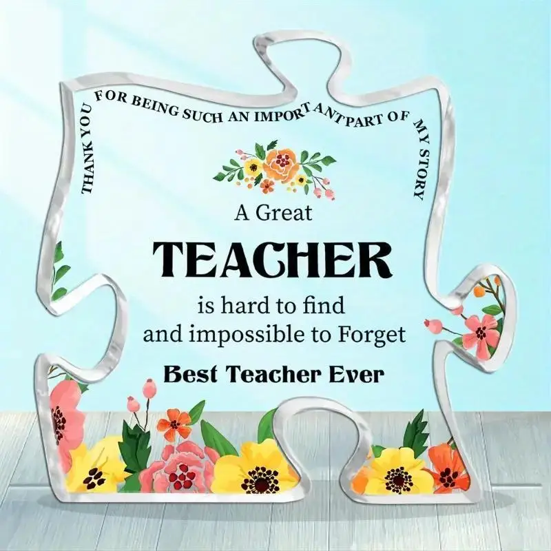 CIFBUY Acrylic Plaque Teacher Floral Tribute Inspirational Quote Desk Shelf Decor Durable Classroom Ornament Memorable Gift