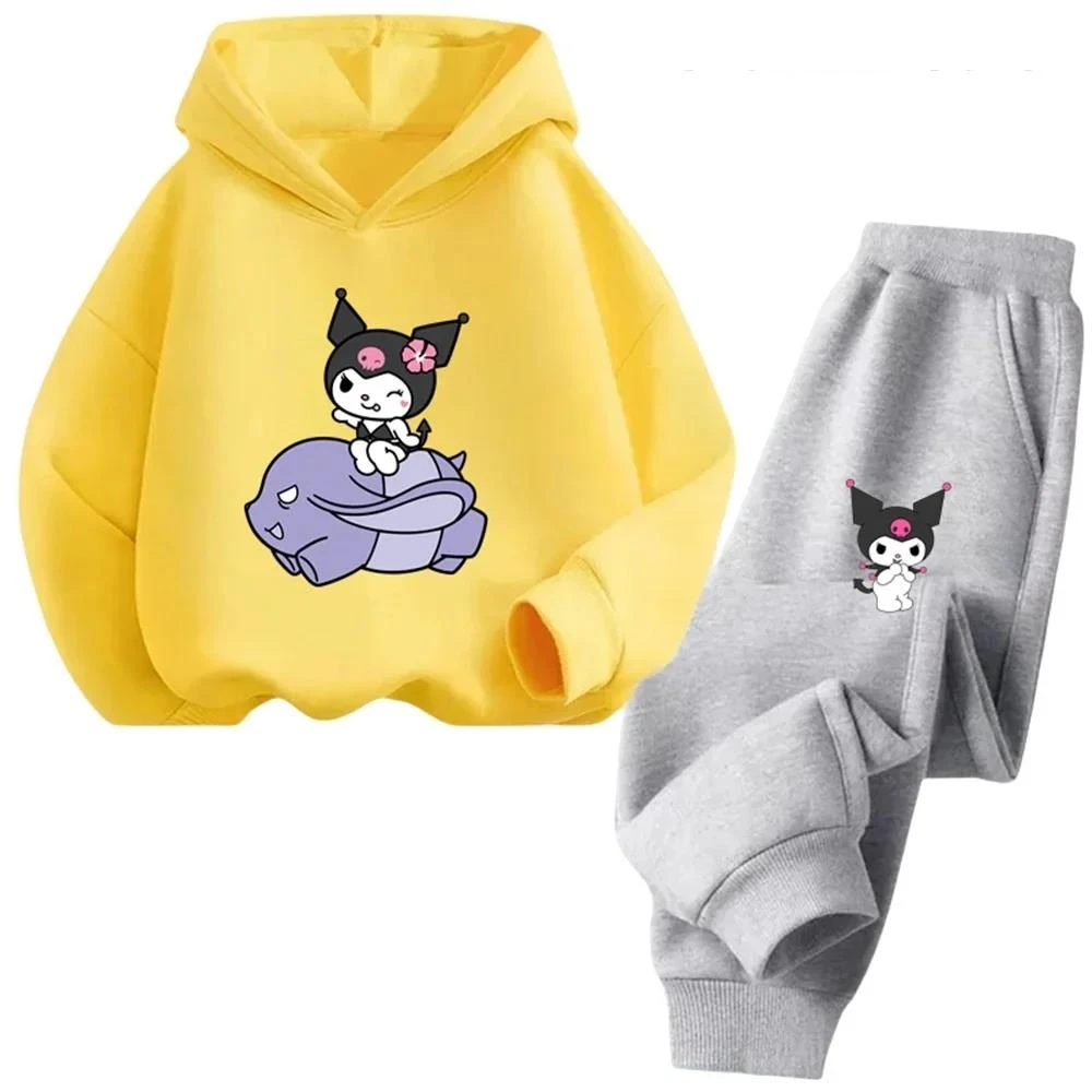 

Детский комплект с капюшоном Kuromi для девочек, детские толстовки с длинными рукавами, детские повседневные топы с капюшоном с героями мультфильмов на весну и осень 3–14 лет