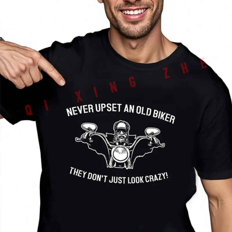 

Never Upset An Old Biker - Motorcycle Motorbike T-Shirt Cotton Men Clothes Plain Summer Casual Short Sleeve Round Neck Tees